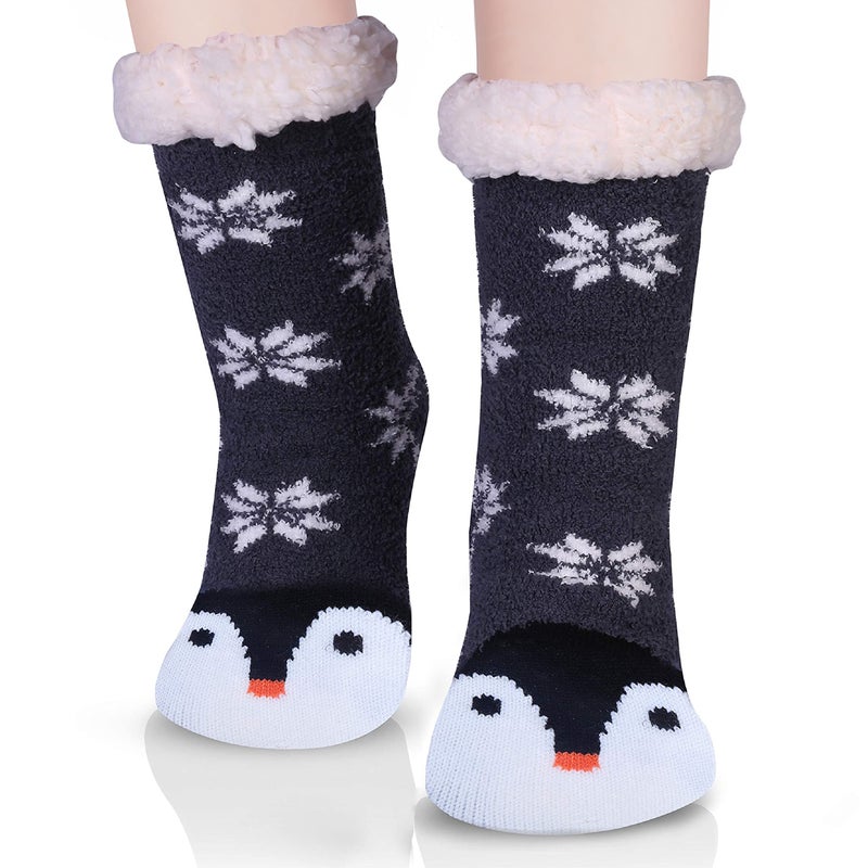 Jeasona Penguins Cozy Fuzzy Slipper Socks with Grippers for Women Cute Animal - Image 1